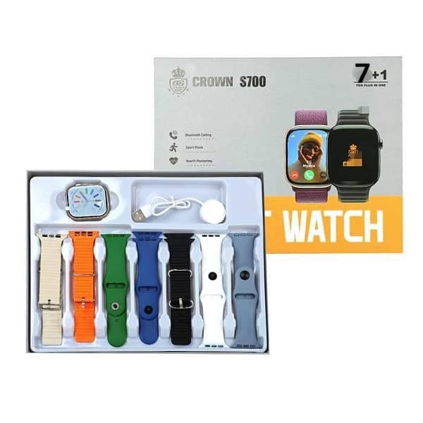 Original 100% CROWN S700 Series 10 Multi-Function Smart Watch | 7-in-1 Strap Bundle | Fitness Tracker & Bluetooth Calling Smartwatch for Men or women
