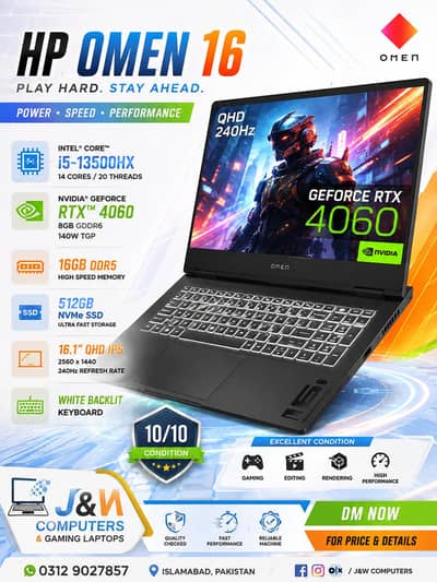 HP OMEN 16/RTX 4060 8GB/CORE I5 13500HX/16 QHD 240HZ GAMING LAPTOP
