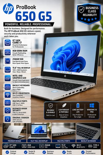HP ProBook 650 G5 8th Gen Core i7 8GB DDR4 RAM 256GB SSD