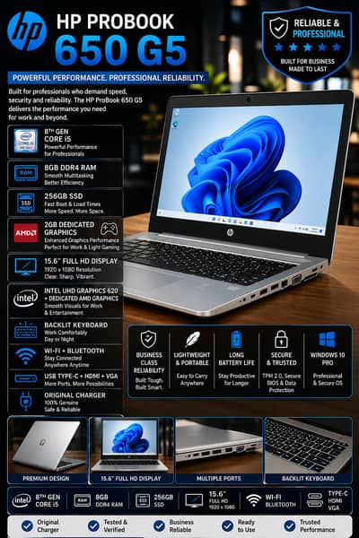 HP ProBook 650 G5 8th Gen Core i5 8GB DDR4 RAM 256GB SSD