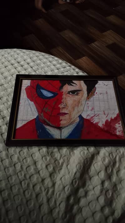 Handmade Framed Spiderman Painting A3 - Marvel Fanart