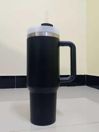 40oz Black Insulated Tumbler with Handle and Straw - Leakproof Travel