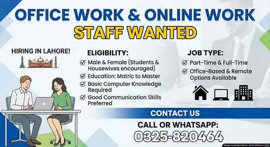online work Job available for male/female (Lahore)