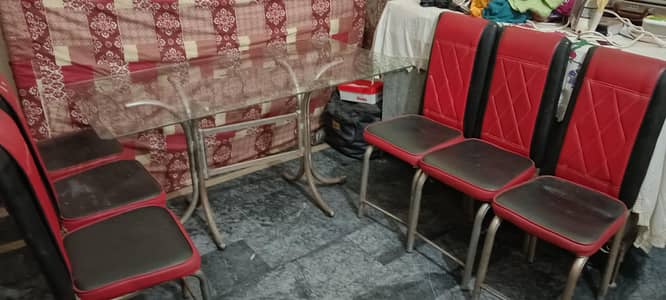 Used Steel Dining Table Set – 6 Chairs with Glass Top