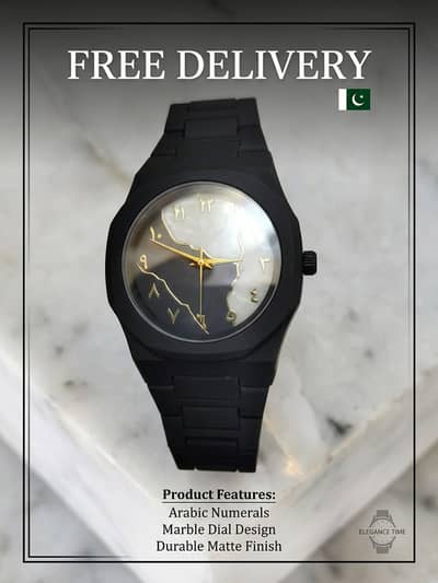 Stylish Luxury Marble Dial Unisex Watch – Black & White  Elegant Arabi