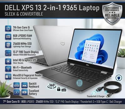 DELL XPS 13 2-in-1 9365 7th Gen Core i5 8GB LPDDR3 RAM 256GB NVMe SSD