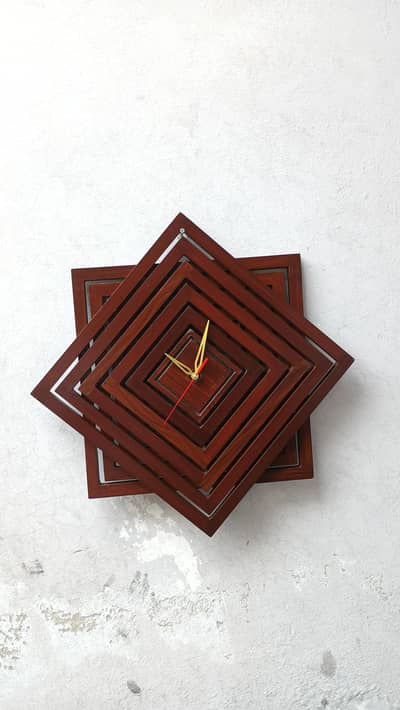Wooden Geometric Wall Clock Handmade Star Design