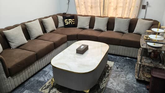 l shapre 7bseater abd abd 5 seater sofa with center tabe