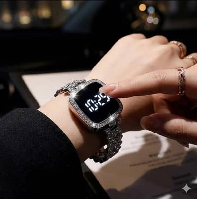 Stylish Rose Gold Diamond Digital Bracelet Watch for Women