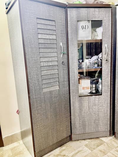 1 Door Used Wardrobe and 1 dresser in Good Condition - Gray