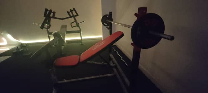 Adjustable Bench Press with Barbell Rod and Weights