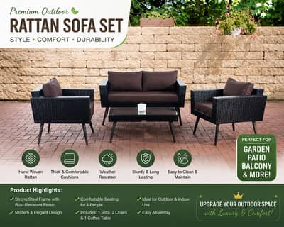 Premium Outdoor Rattan Sofa Set | 4-Piece Garden Furniture | Stylish