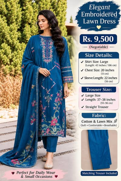 Blue Embroidered Lawn Suit – Large Size