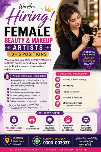 Hiring Female Beauty & Makeup Artists — Sahiwal.