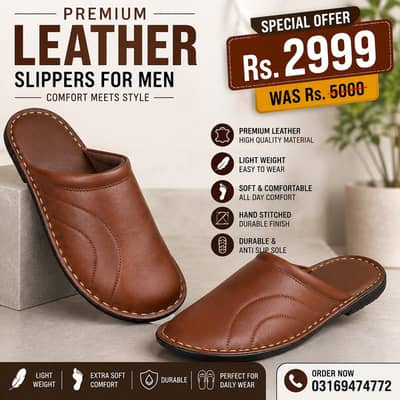 Men Leather Slippers / Premium Slippers / Casual Sandals /Comfortable