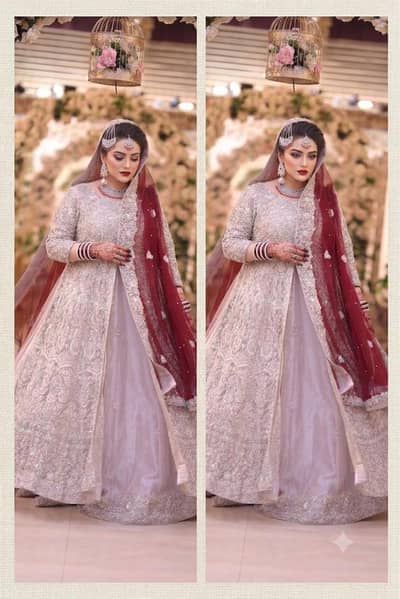 Bridal Farshi Maxi Suit - Silver/Champagne Heavy Embroidery (2 Piece)