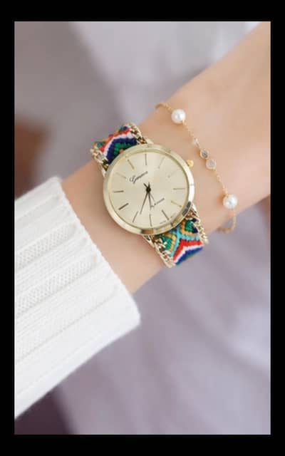 Stylish Multicolor Woven Strap Ladies Watch
