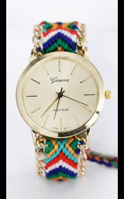 Stylish Multicolor Woven Strap Ladies Watch