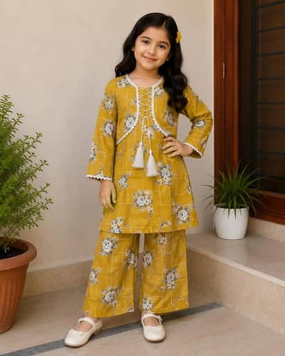 2 pcs girl stitched cotton printed frock Note:only contact on WhatsApp