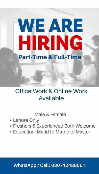 office work and part time work available for girls and boys
