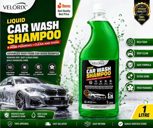 Velorix Liquid Car Wash – High Foam Car Shampoo, Clean & Shine Premium Quality – 1 Liter (1000ml). .