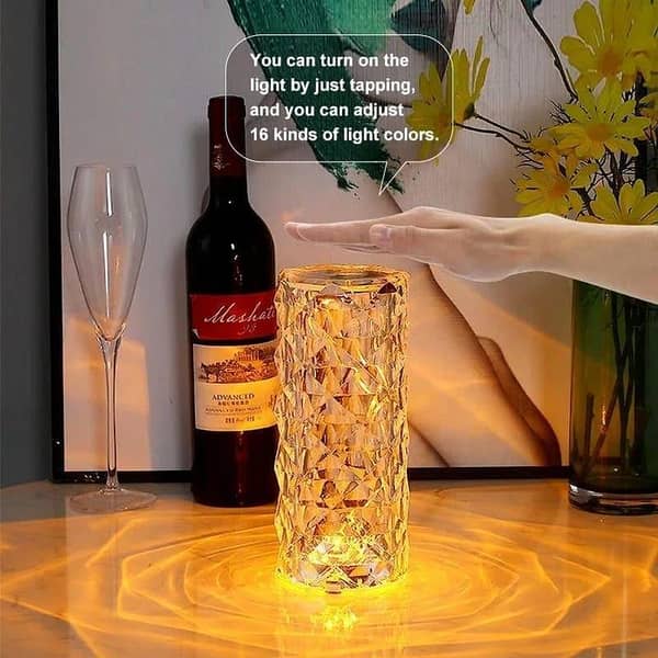 Portable Crystal Table Lamp – 3-Color Touch-Control USB Rechargeable LED Night Light
