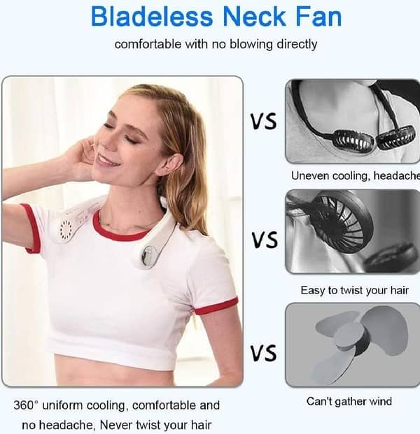 Portable USB Neck Fan with Dual Heads, Hands-Free Bladeless Cooling