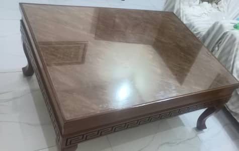 Drawing room table, 41 by 33 inch, wood table with polish and mirror