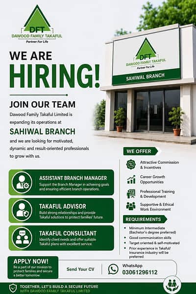 Takaful Advisor (TA) — Dawood Family Takaful, Sahiwal Branch