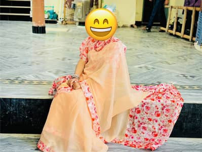 Peach & pink Floral printed saree | summer festive wear