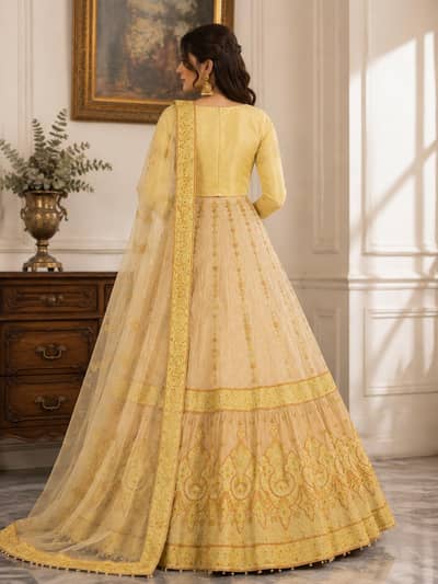 golden lengha stylish frock