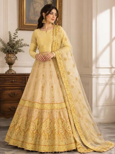 golden lengha stylish frock
