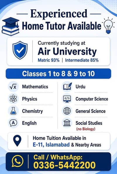 Home tutor Available in E11/D12
