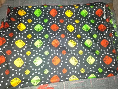 Stylish Printed Fabric – Black Base with Colorful Design