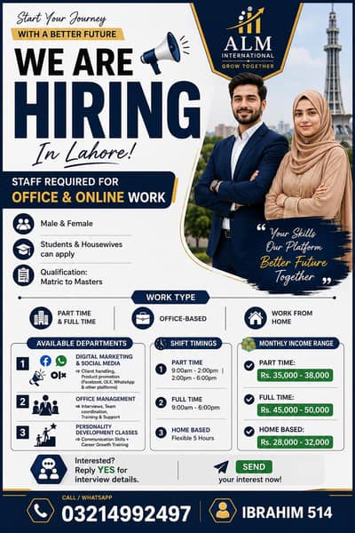 We are hiring Urgent staff for Work