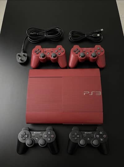 Red PS3 Super Slim 500GB | HEN Installed | 4 Controllers | Games