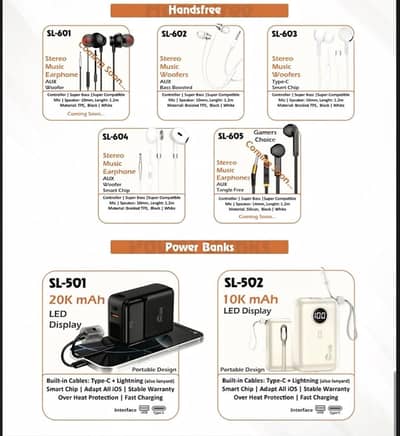 Swiftlink Handsfree & Power Banks – Stereo Earphones | 10K & 20K mAh