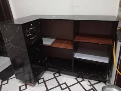 L-Shape Office Table 8x3 Ft - Black Marble Top