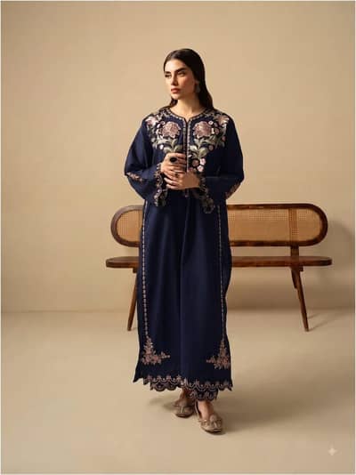 New Navy Blue Silk 2 Piece Unstitched Suit – Rs. 2800