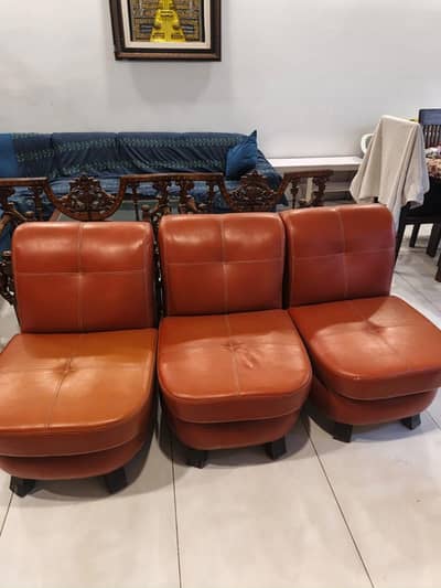 leather style brown set of 3 sofas