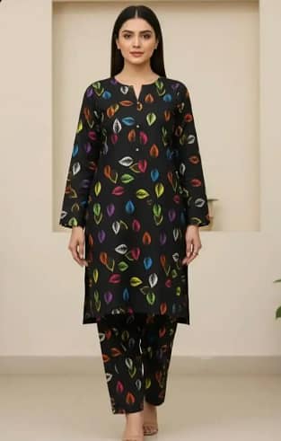 2 Pcs Women's Unstitched 3-D Block Printed Suit