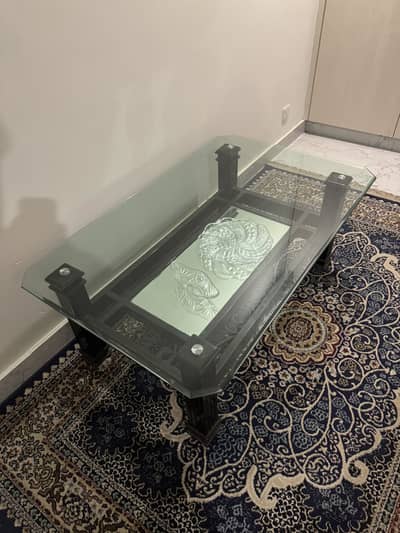 Modern Wooden Center Table with Heavy Glass Top For Sale