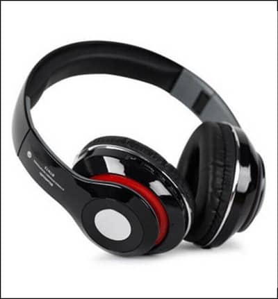 Black Bluetooth Headphones with Red Ring & Long Buttery