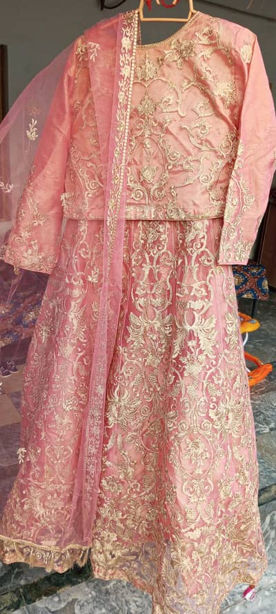Maria. B Style Heavy Embroidered Maxi 3-Piece - Tea Pink Net Dress