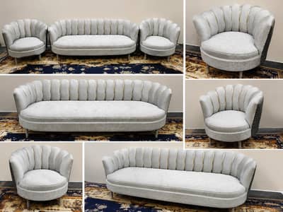 Luxury Sofa Set | 3-Piece | Light Grey & Golden Design |good condition