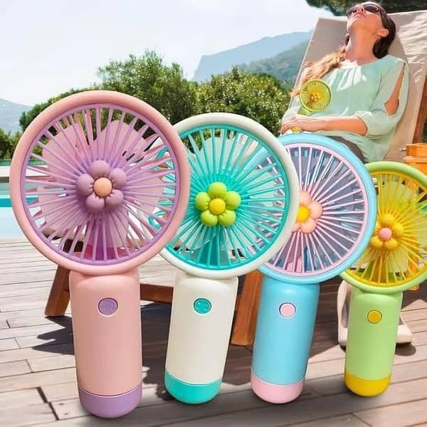 Premium 3-Speed Rechargeable Mini Handheld Fan with Fast Type-C Charging & Mobile Stand – Powerful Cooling in Aesthetic Flower Design
