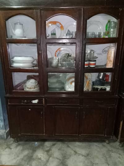 wooden showcase and dressing table