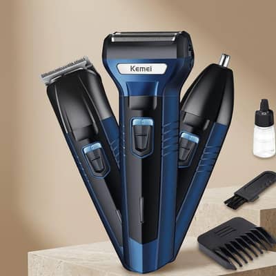 Kemei 3 in 1 Rechargeable Trimmer & Shaver Set For Men