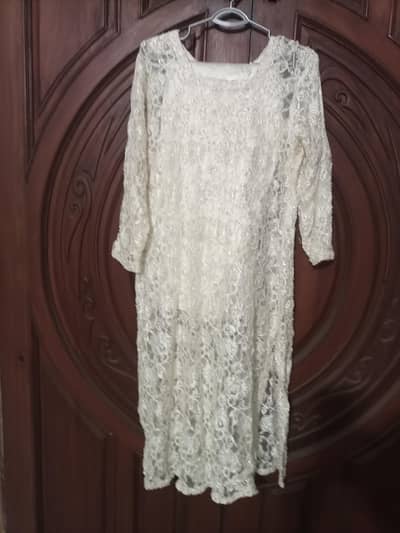 White Lace Dress | with Silk Farshi Shalwar