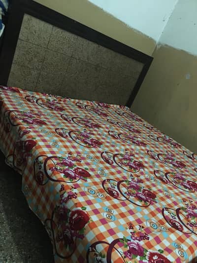 Wooden Double Bed with Stylish Headboard – Great Condition